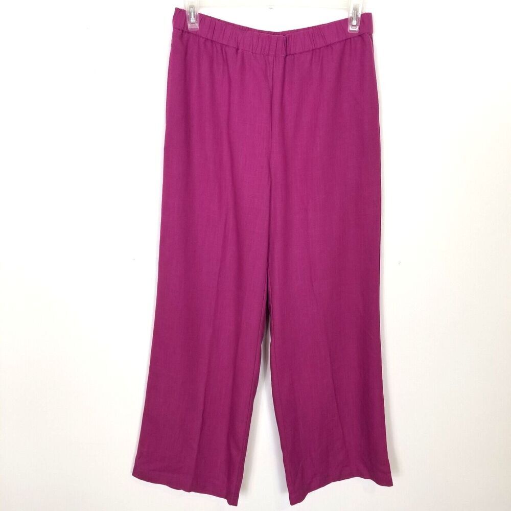 Soft Surroundings Women Linen‎ Blend Wide Leg Pants Sz M Purple Pull On Vacation